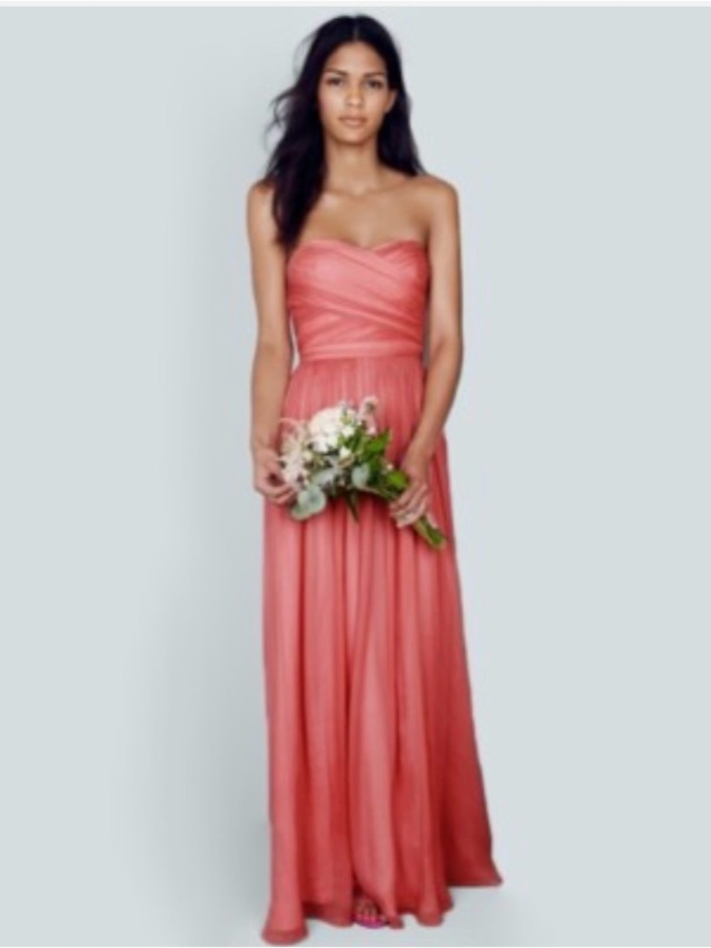 NWT J CREW Strapless Coral Chiffon Maxi Dress